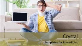  Presentation with injury - Beautiful presentation design featuring student with neck injury preparing backdrop and a  colored foreground