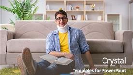  Presentation with injury - Presentation theme with student with neck injury preparing background and a  colored foreground