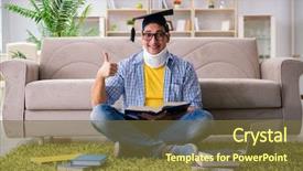  Presentation with test exam student - Colorful slides enhanced with student with neck injury preparing backdrop and a  colored foreground