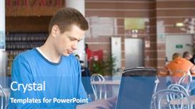  Presentation with court - PPT theme enhanced with student with notebook on food court background and a teal colored foreground