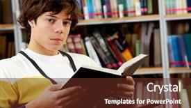  Presentation with open book - PPT theme having student with open book reading background and a tawny brown colored foreground