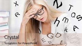  Presentation with pile - Audience pleasing slide deck consisting of student with pile of books backdrop and a coral colored foreground