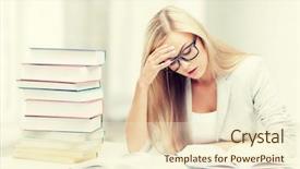  Presentation with pile - PPT theme consisting of student with pile of books background and a  colored foreground