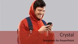  Presentation with school technology - Slide deck enhanced with student with smartphone and school background and a red colored foreground