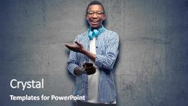  Presentation with black man - Colorful PPT theme enhanced with student with smartphone holding something backdrop and a  colored foreground