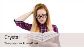  Presentation with tan book stack stacks of books - Presentation theme having student with stack of book background and a lemonade colored foreground