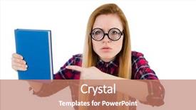  Presentation with public health stack of books - Beautiful presentation theme featuring student with stack of book backdrop and a coral colored foreground