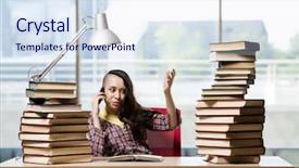  Presentation with stack books - Audience pleasing slide deck consisting of student with stack of book backdrop and a  colored foreground