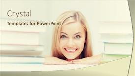  Presentation with stack books - Presentation design featuring student-with-stack-of-books background and a cream colored foreground