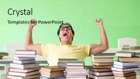  Presentation with many books - Slide deck with student with too many books background and a mint green colored foreground