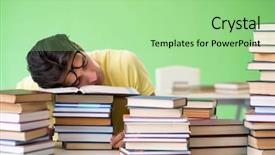  Presentation with many books - Cool new slide deck with student with too many books backdrop and a mint green colored foreground