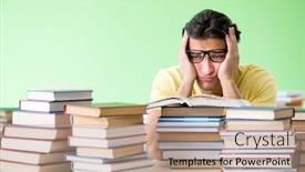  Presentation with many books - Slide deck featuring student-with-too-many-books background and a coral colored foreground