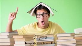  Presentation with many books - Audience pleasing PPT theme consisting of student with too many books to read before exam backdrop and a coral colored foreground