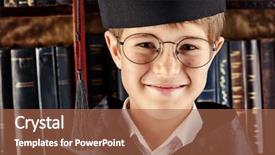  Presentation with many old books - Presentation theme consisting of student wizard - smart boy stands background and a  colored foreground