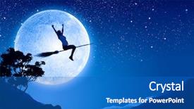  Presentation with wizard - Presentation design enhanced with student wizard - young girl in casual flying background and a  colored foreground