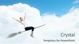  Presentation with wizard - PPT layouts with student wizard - young girl in casual flying background and a  colored foreground