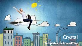  Presentation with wizard - Presentation design having student wizard - young girl in casual flying background and a  colored foreground