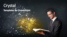  Presentation with magical - Beautiful PPT theme featuring student wizard - young guy reading a magical backdrop and a  colored foreground