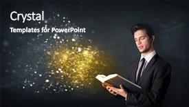  Presentation with book of magic mystical - Slide set featuring student wizard - young guy reading a magical background and a  colored foreground