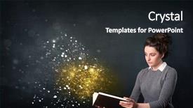  Presentation with book of magic mystical - Cool new PPT theme with student wizard - young lady reading a magical backdrop and a  colored foreground