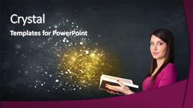  Presentation with book of magic mystical - Slides with student wizard - young lady reading a magical background and a  colored foreground