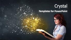  Presentation with book of magic mystical - Cool new theme with student wizard - young lady reading a magical backdrop and a dark gray colored foreground