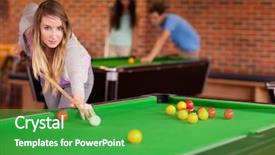  Presentation with student - PPT layouts with student woman playing snooker background and a shamrock green colored foreground