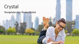  Presentation with study - Colorful presentation theme enhanced with student woman study with tablet backdrop and a  colored foreground