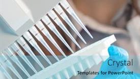  Presentation with pcr - Slide set enhanced with student-woman-with-multi-pipette background and a light blue colored foreground