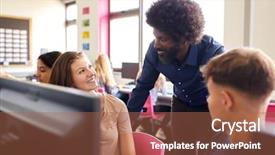  Presentation with high school - Presentation featuring student working in computer class background and a red colored foreground