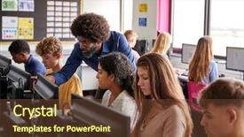  Presentation with high school - Presentation theme having student working in computer class background and a tawny brown colored foreground