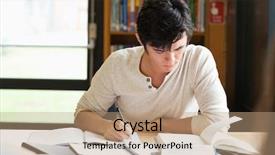  Presentation with library security - Cool new presentation with student working on an essay backdrop and a coral colored foreground