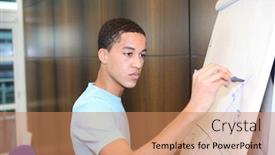  Presentation with student writing - Amazing PPT theme having student-writing-on-the-blackboard backdrop and a coral colored foreground