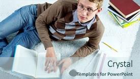  Presentation with floor - Slides with studentread newspaper - image of serious student lying background and a sky blue colored foreground