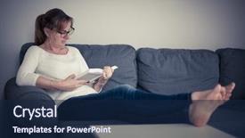  Presentation with book - Beautiful slide deck featuring studentread newspaper - woman reading book backdrop and a navy blue colored foreground