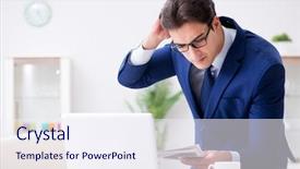  Presentation with employee working in industry - Amazing presentation design having studentread newspaper - young handsome businessman employee working backdrop and a sky blue colored foreground