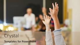  Presentation with students - Slide deck with students-actively-participate-in-lessons background and a coral colored foreground