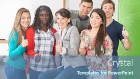  Presentation with teachers - Colorful PPT theme enhanced with students-and-teachers backdrop and a ocean colored foreground