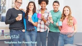  Presentation with community - Presentation design with students-as-an-office-community background and a ocean colored foreground