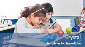  Presentation with learn - Colorful presentation theme enhanced with students-as-bankers-learn-together backdrop and a ocean colored foreground