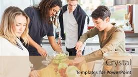  Presentation with lunch - PPT theme consisting of students-as-friends-prepare-salad background and a coral colored foreground