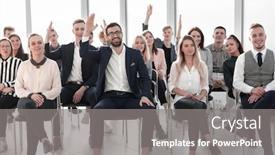  Presentation with questions - Audience pleasing theme consisting of students-ask-questions-during backdrop and a gray colored foreground