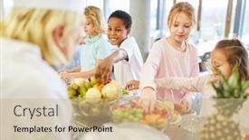  Presentation with canteen - Colorful PPT theme enhanced with students-at-the-cafeteria backdrop and a soft green colored foreground