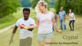  Presentation with sports festival - PPT theme featuring students-at-the-handover background and a mint green colored foreground