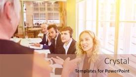  Presentation with business training - Presentation theme consisting of students-at-training-course background and a coral colored foreground