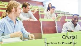  Presentation with lecture hall - Cool new slides with students at university lecture hall backdrop and a  colored foreground