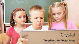  Presentation with attention - Presentation theme enhanced with students attention - portrait of schoolboy and two background and a coral colored foreground