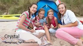  Presentation with teenagers - PPT theme enhanced with students camp - teenagers having picnic background and a  colored foreground