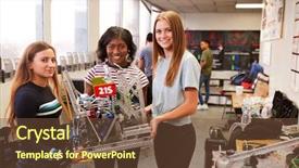  Presentation with robotics - Audience pleasing PPT theme consisting of students carrying machine in science backdrop and a tawny brown colored foreground