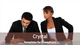  Presentation with cheating - Slides having exam cheating - woman copying on her workmate background and a tawny brown colored foreground